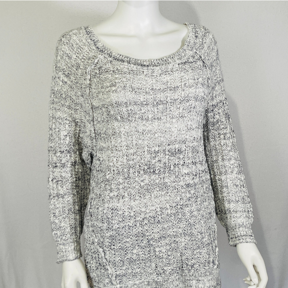 Free People Sweater Womens Medium White Gray Cable Knit Scoop Neck Pullover Top - Picture 8 of 10